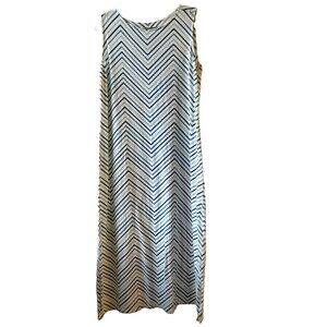 D & Co White/Blue Striped Crew Neck Sleeveless Shift Midi Dress Women’s MP